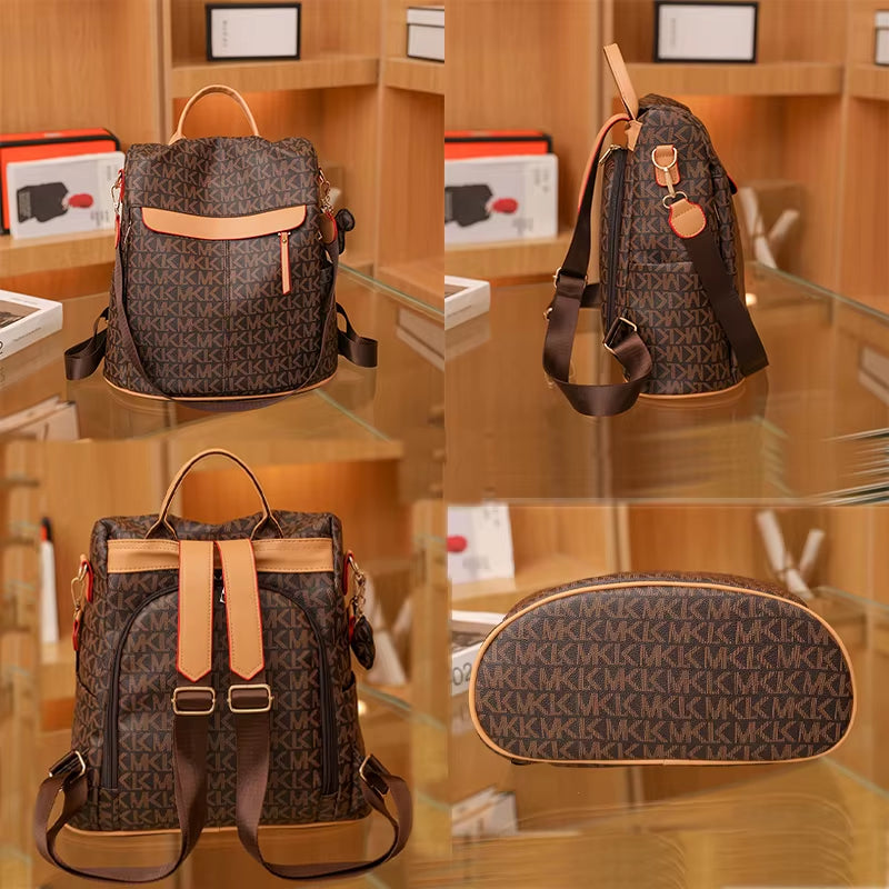 2024 Women's Fashion Soft Leather Backpack - Large Capacity White Travel Bag with Letter Pattern