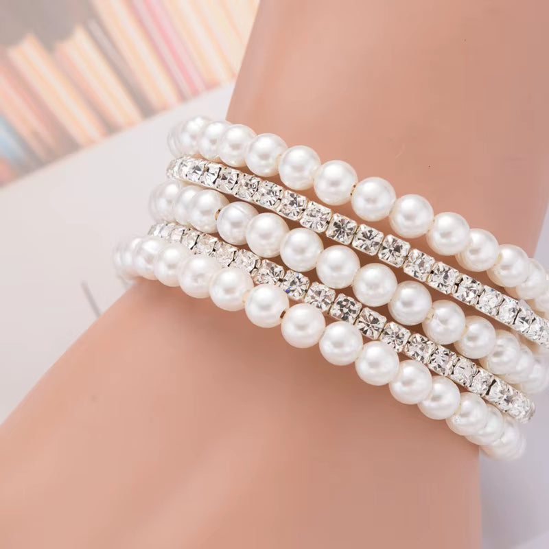 Elegant Multilayer Pearl and Crystal Bracelet for Women - Wedding Jewelry and Party Accessories