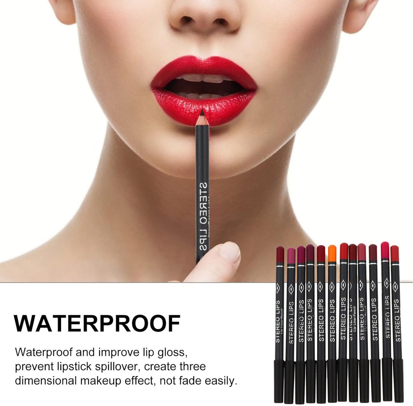 12-Piece Waterproof Lip Liner Pencil Set - Smooth Matte Lip Lining Cosmetic Supplies in Brown and Nude Shades