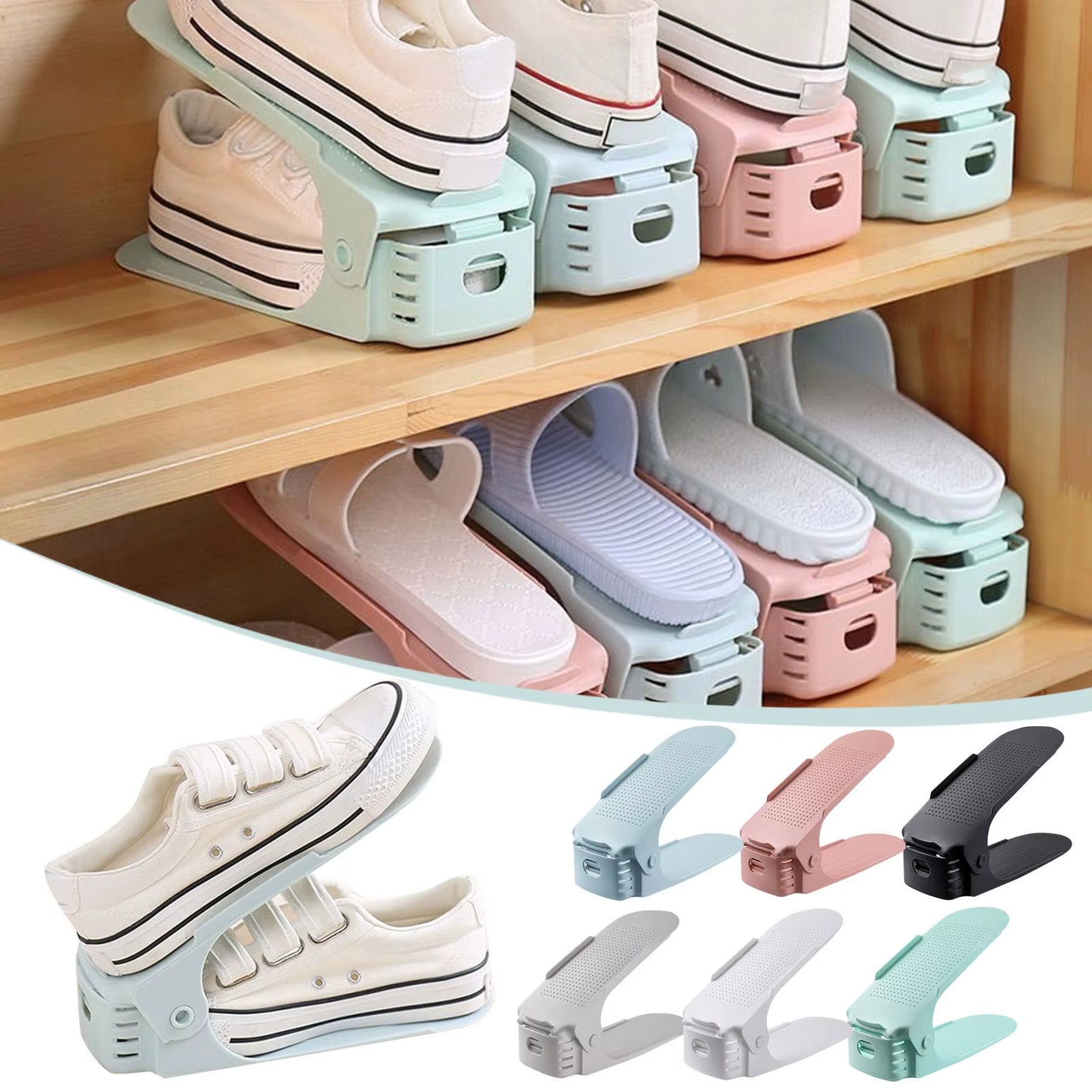 10-Piece Adjustable Double-Layer Shoe Rack - Durable and Space-Saving Storage Solution for High Heels and Footwear