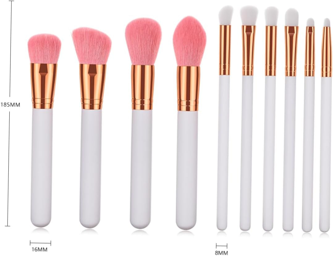 10-Piece Goat Hair Makeup Brush Set with Wooden Handles for Blending Face Powder, Blush, Eye Shadows, and Concealers - Luxurious and Travel-Friendly Makeup Tools