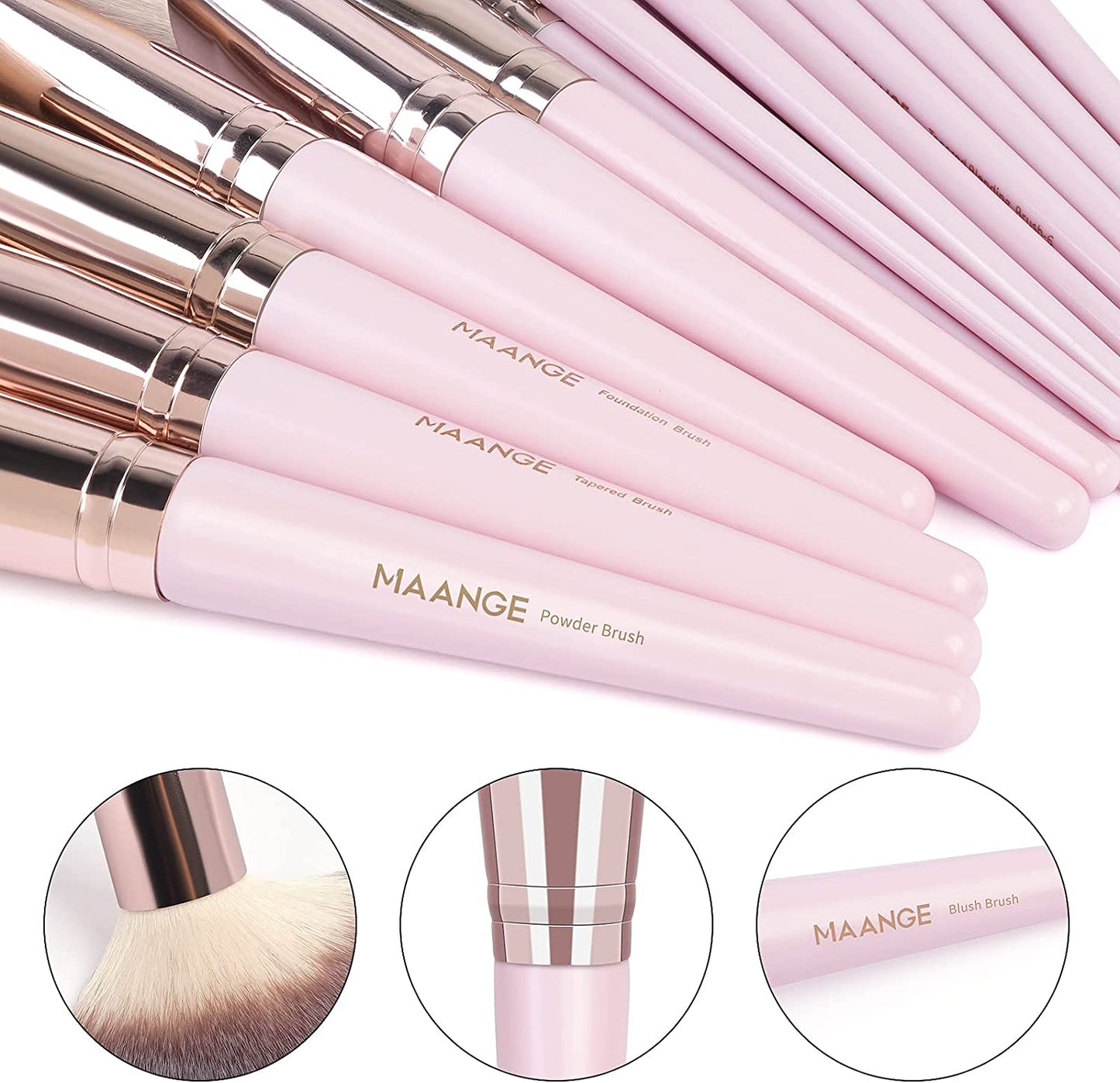 18-Piece Professional Synthetic Makeup Brush Set with Case - Foundation, Kabuki, and Eye Brushes (Pink Gold)