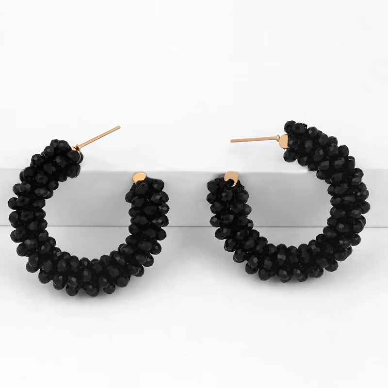 Handcrafted Stainless Steel Hoop Earrings for Women with Bohemian Beaded Design