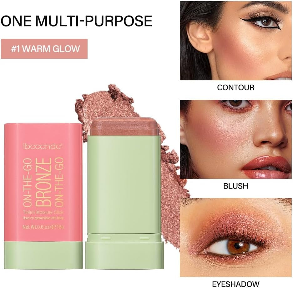3-Piece Cream Contour Stick Set with Highlighter, Bronzer, and Blush for Cheeks and Lips - 3-in-1 Multi-Highlighter Makeup with Application Brush for Sculpting Cheeks, Long-Lasting Formula