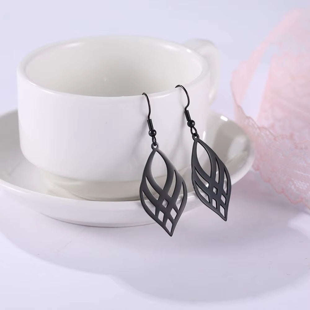 Stainless Steel Symmetrical Geometry Drop Earrings for Women - Elegant Golden and Black Statement Jewelry Wholesale