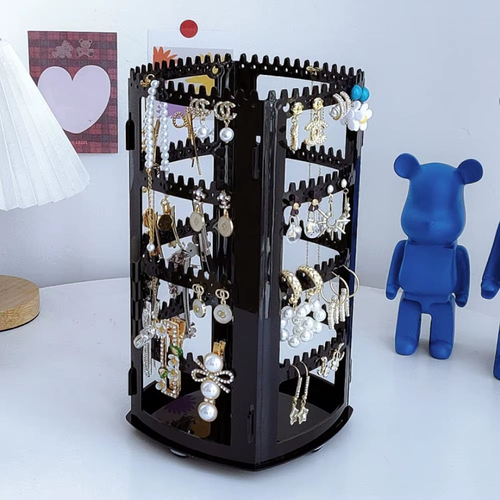 360-Degree Rotating Jewelry Storage Box - 2023 Earring Display Stand and Organizer Case for Jewelry and Makeup