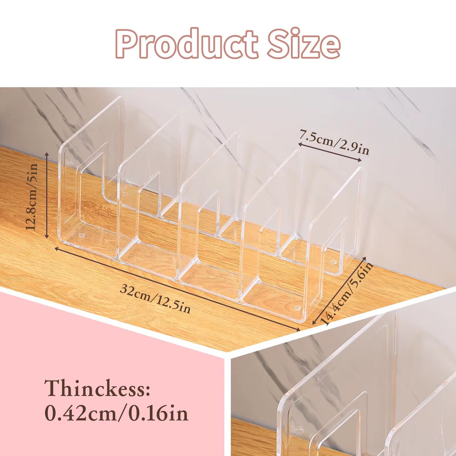 Clear Plastic Handbag Organizer with Four Compartments - 32x13x14.5cm Closet Shelf Divider and Display Stand