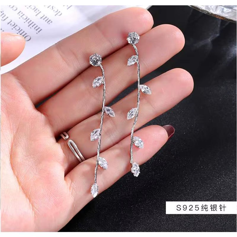 Luxury Clip-On Long Tassel Rhinestone Crystal Earrings for Women