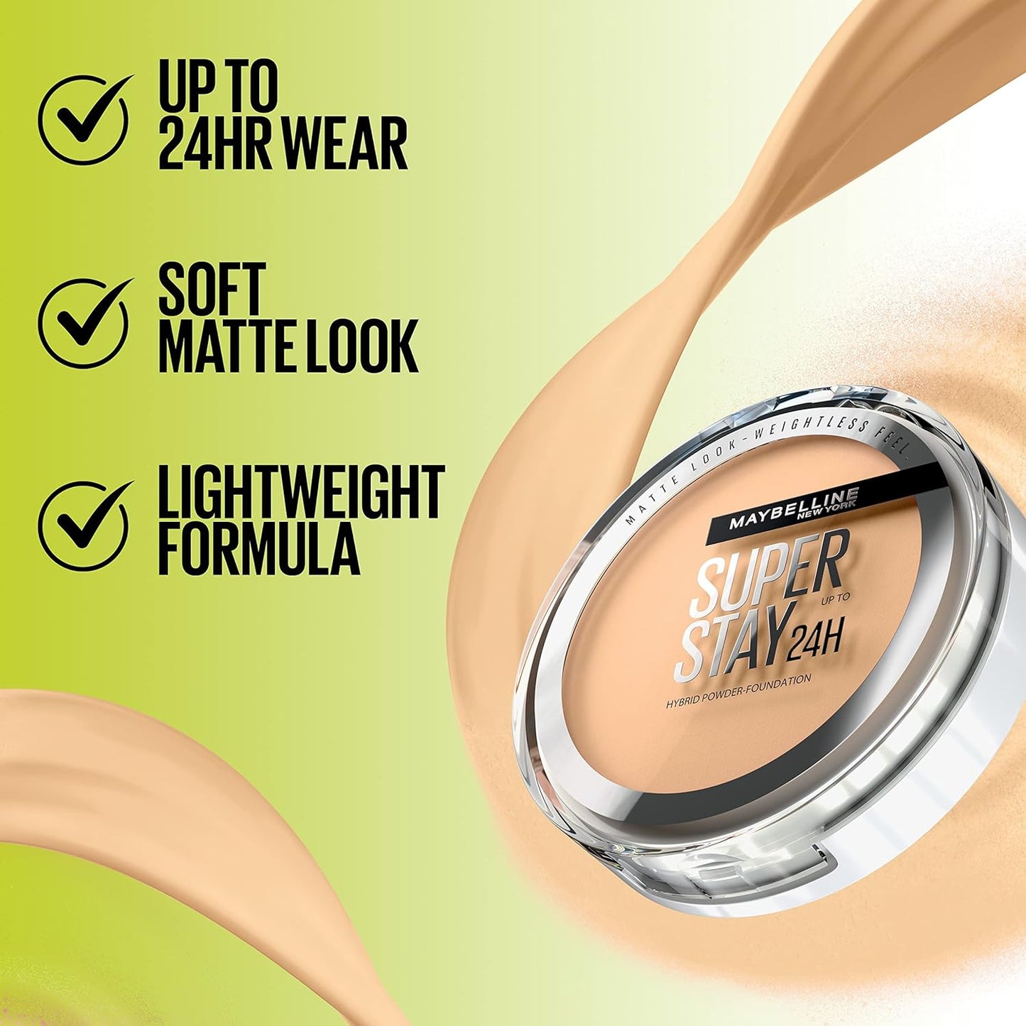 Maybelline Super Stay 24HR Hybrid Powder Foundation, Medium to Full Coverage, Matte Finish, Shade 312, 1 Count