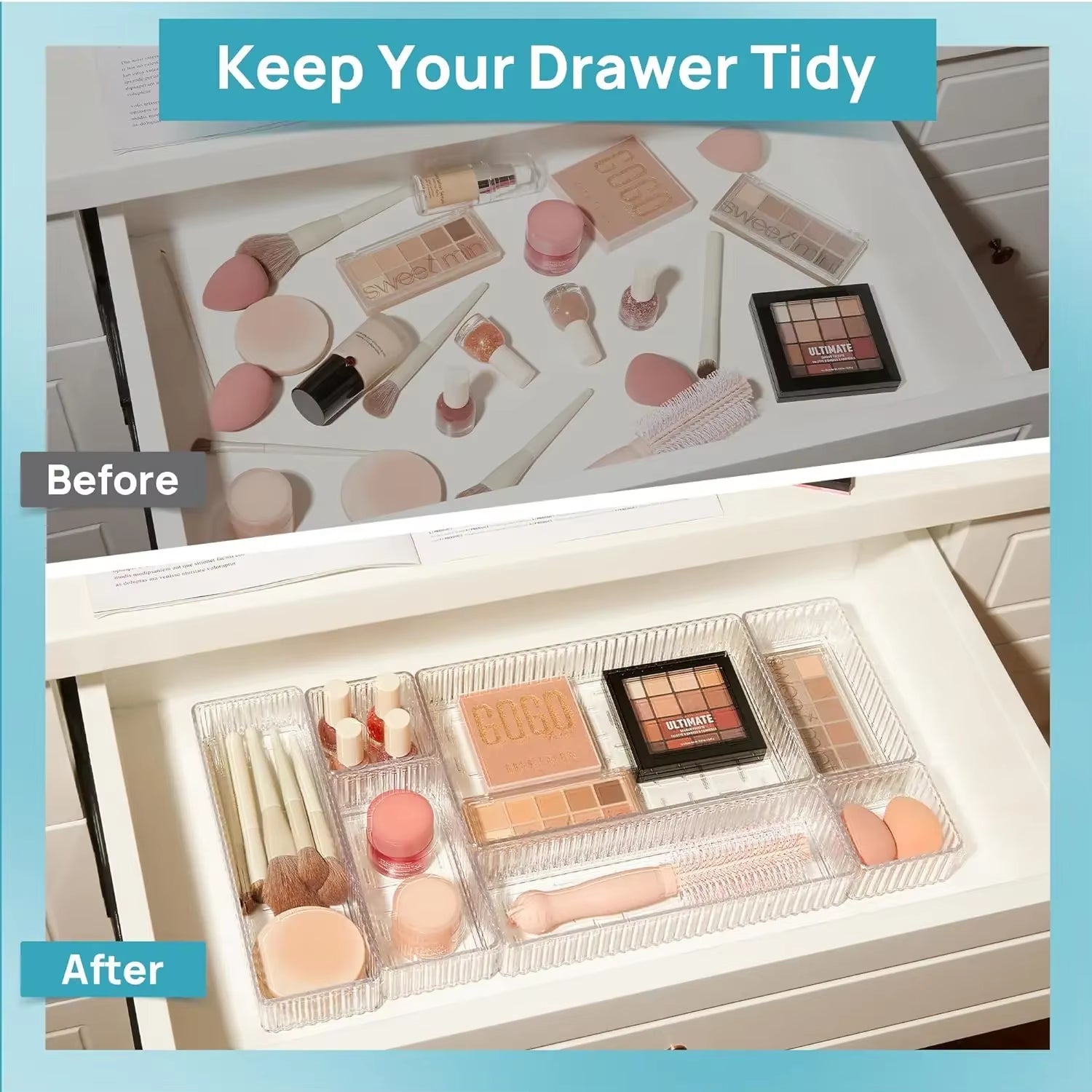 5/6/7/13PCS Desk Drawer Organizers Set Makeup Organizer Plastic Makeup Storage Clear Transparent Storage Box for Office Bathroom