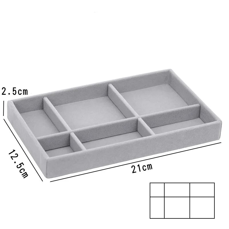 Grey Flannel Jewelry Organizer Box for Earrings, Necklaces, Rings, and Ear Clips - Elegant Storage Solution for Home Drawers