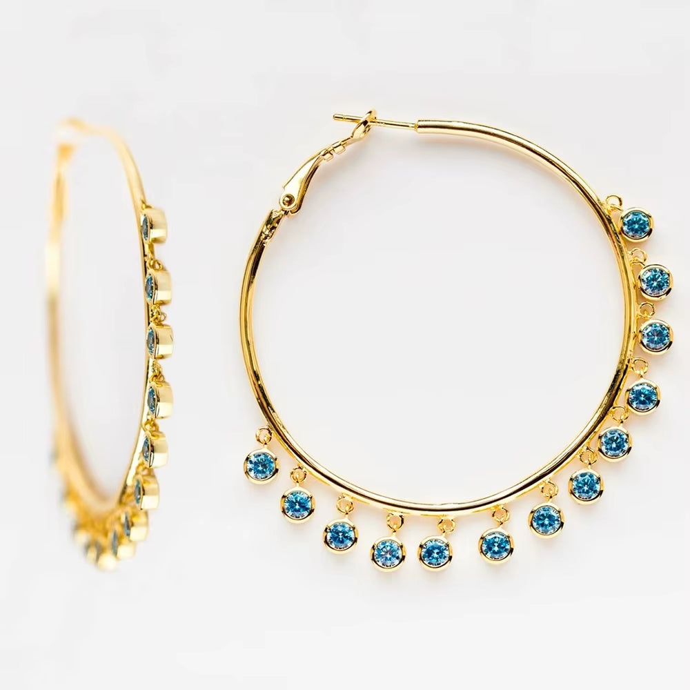 Trendy Tassel Circle Hoop Earrings for Women - Gothic Hip-Hop Style with Mosaic Light BU CZ Accents