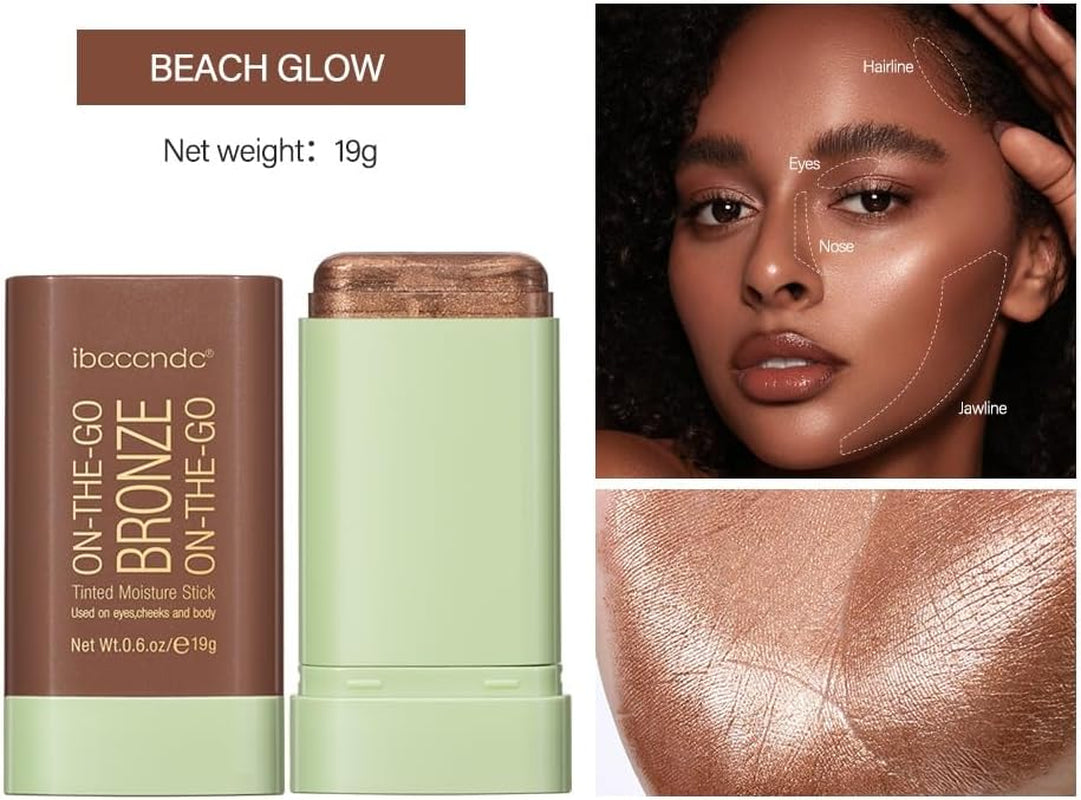 3-Piece Cream Contour Stick Set with Highlighter, Bronzer, and Blush for Cheeks and Lips - 3-in-1 Multi-Highlighter Makeup with Application Brush for Sculpting Cheeks, Long-Lasting Formula