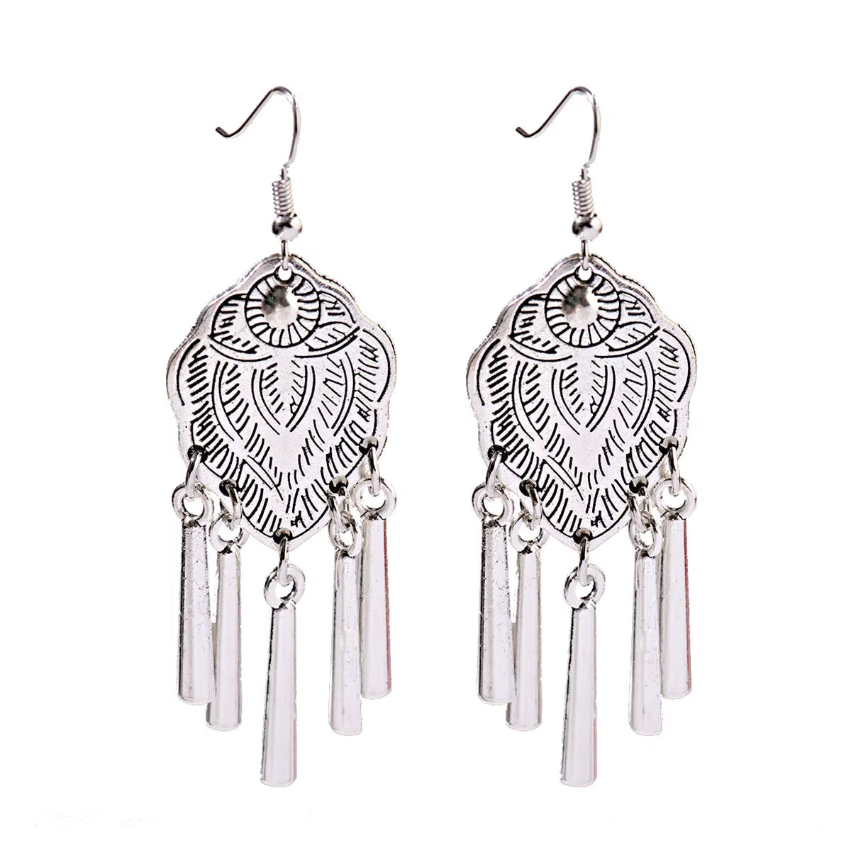 2019 Vintage Ethnic Round Alloy Tassel Hollow Drop Earrings for Women