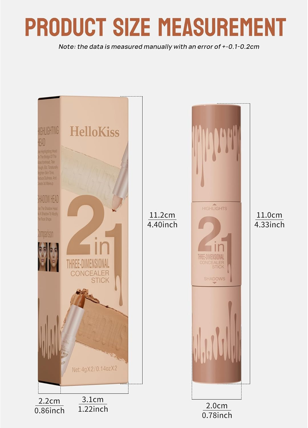 Double-Ended Highlighter Stick for Enhanced Facial Contouring - 2-in-1 Pen (#02 Light Ivory & Light Coffee, 4ml)