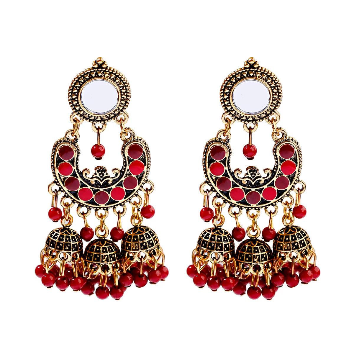 Retro Silver Turkish Jhumka Earrings with Bohemian Beads and Tassels for Women