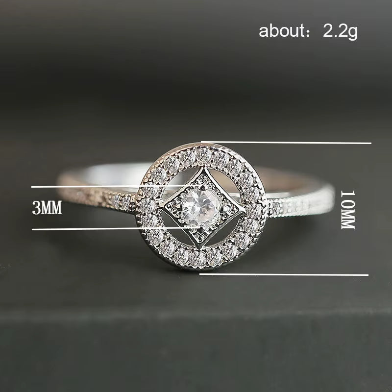 Classic S Stamp Vintage Allure Clear Square CZ Silver-tone Ring for Women - Luxury Fashion Jewelry