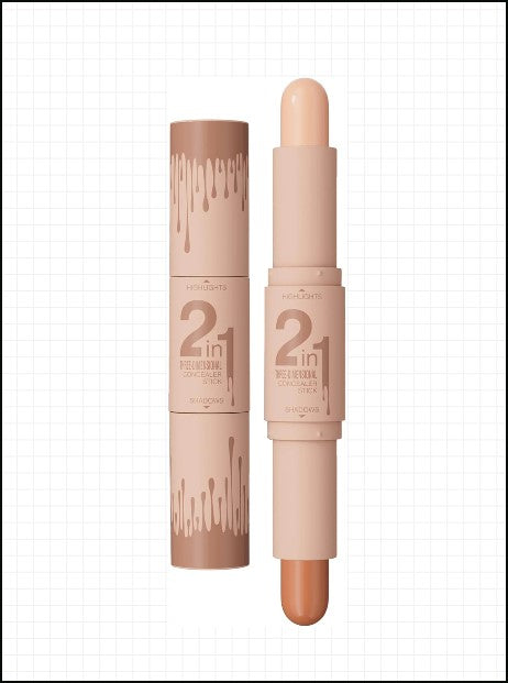 Double-Ended Highlighter Stick for Enhanced Facial Contouring - 2-in-1 Pen (#02 Light Ivory & Light Coffee, 4ml)