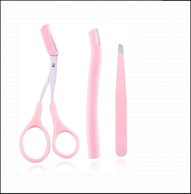 Professional Eyebrow Grooming Kit - Eyebrow Scissors, Comb, Razor, and Tweezers for Precision Shaping and Facial Hair Removal (Pink)