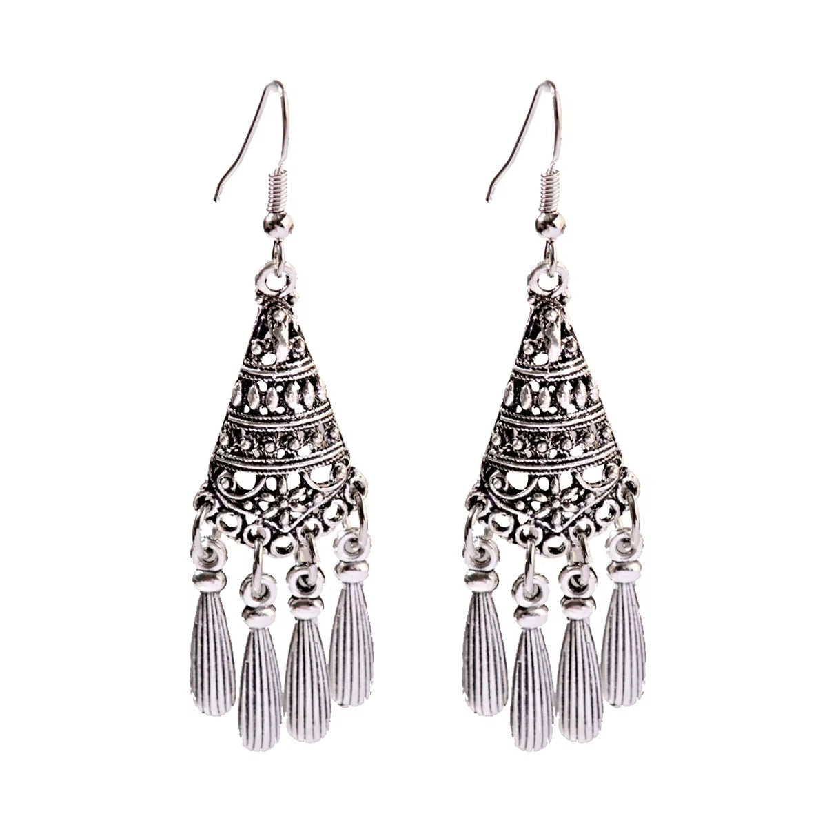 2019 Vintage Ethnic Round Alloy Tassel Hollow Drop Earrings for Women