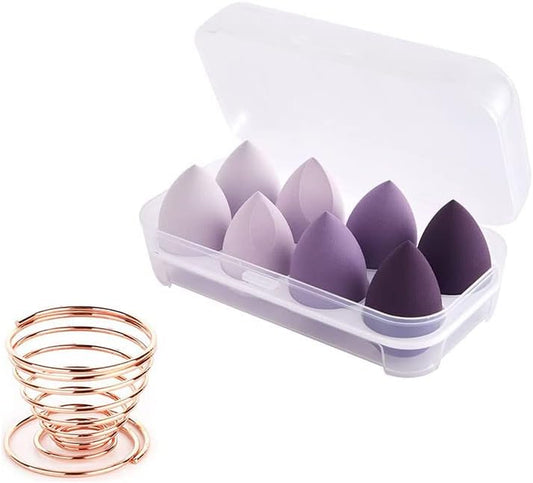 Foundation Blending Beauty Sponges Set - 8 Multi-Color Makeup Blenders with Drying Rack