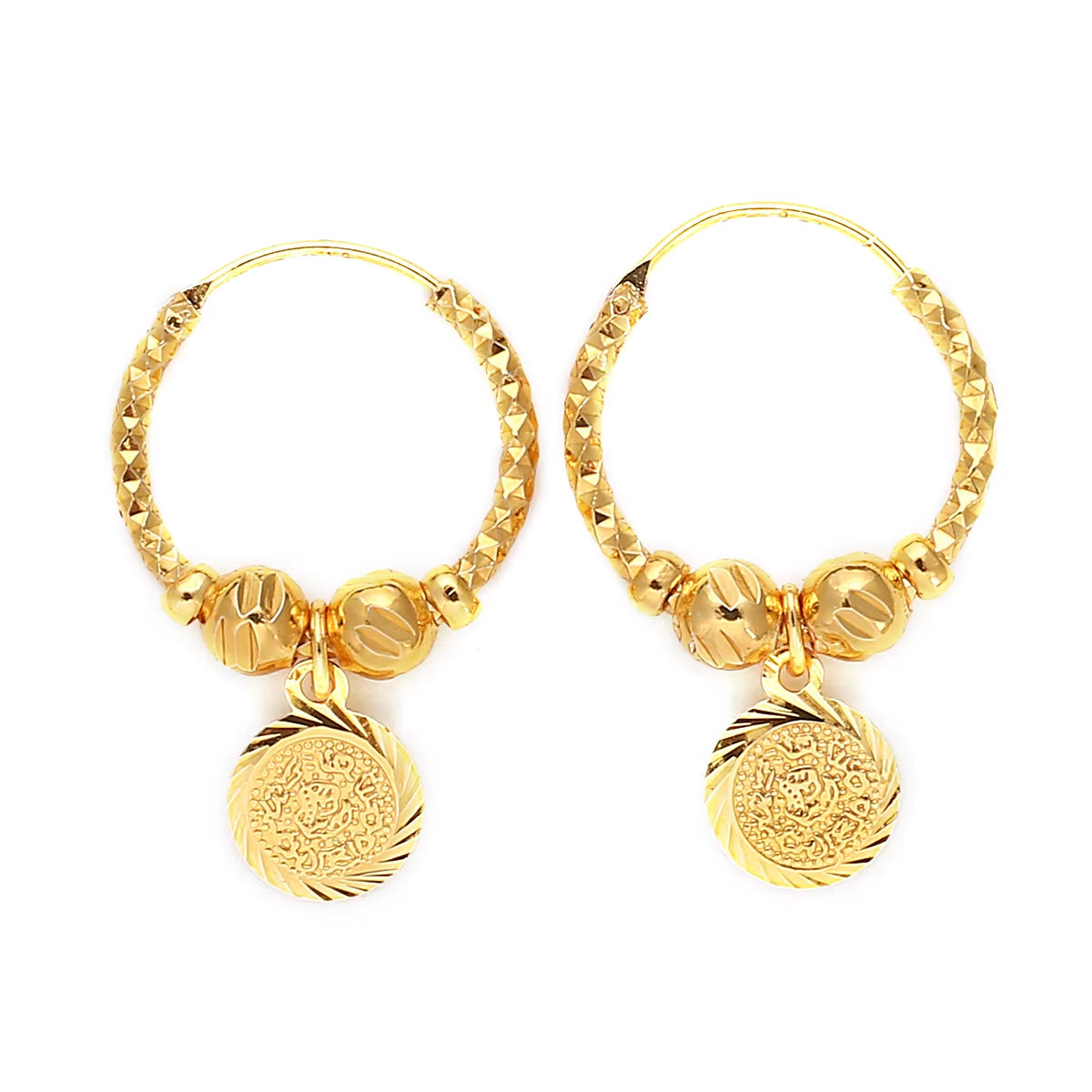Ethiopian Gold-Toned Coin Bead Hoop Earrings