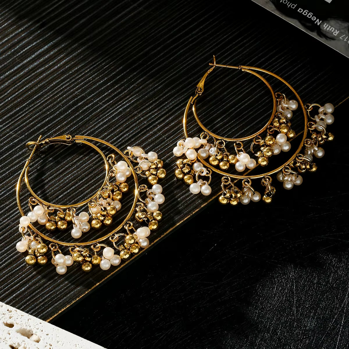 Classic Retro Gold Alloy Round Pearl Bead Tassel Earrings for Women - Bohemian Jhumka Indian Jewelry