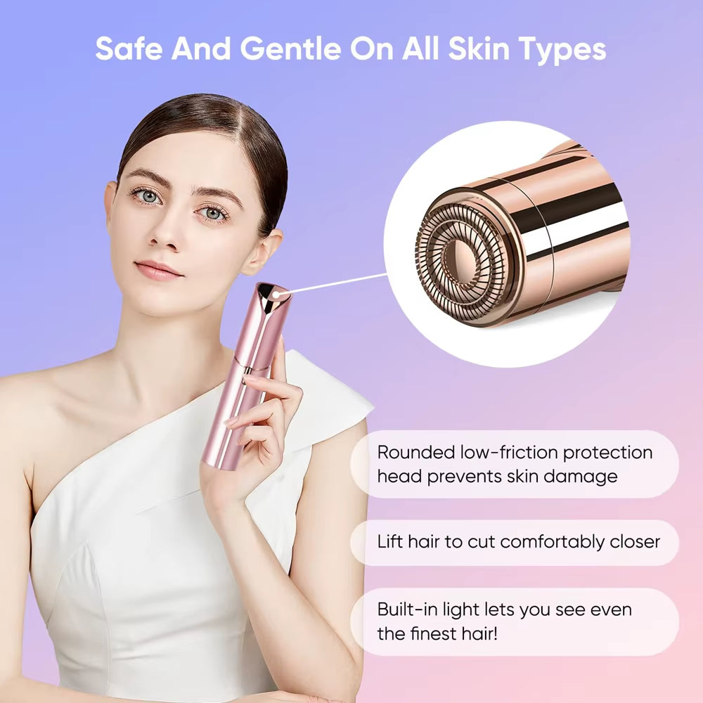 Professional Facial Hair Removal for Women - Painless Shaver with Two Replacement Heads, Compact Size