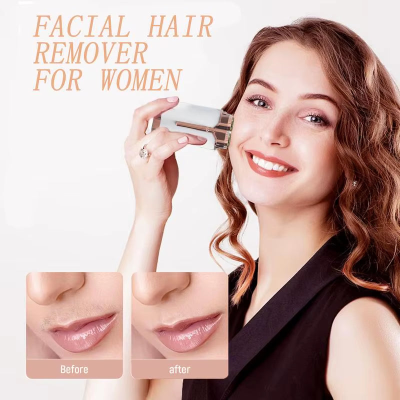 Electric Facial Hair Removal Razor with LED Light - Women's Personal Groomer for Face, Legs, Arms, and Bikini Area