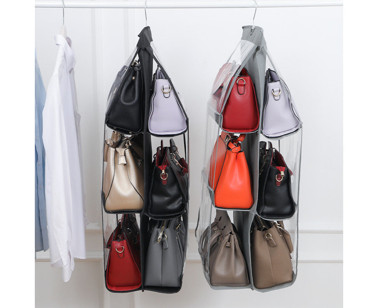 2-Pack 6-Pocket Folding Hanging Handbag Storage Organizer - Gray and Black