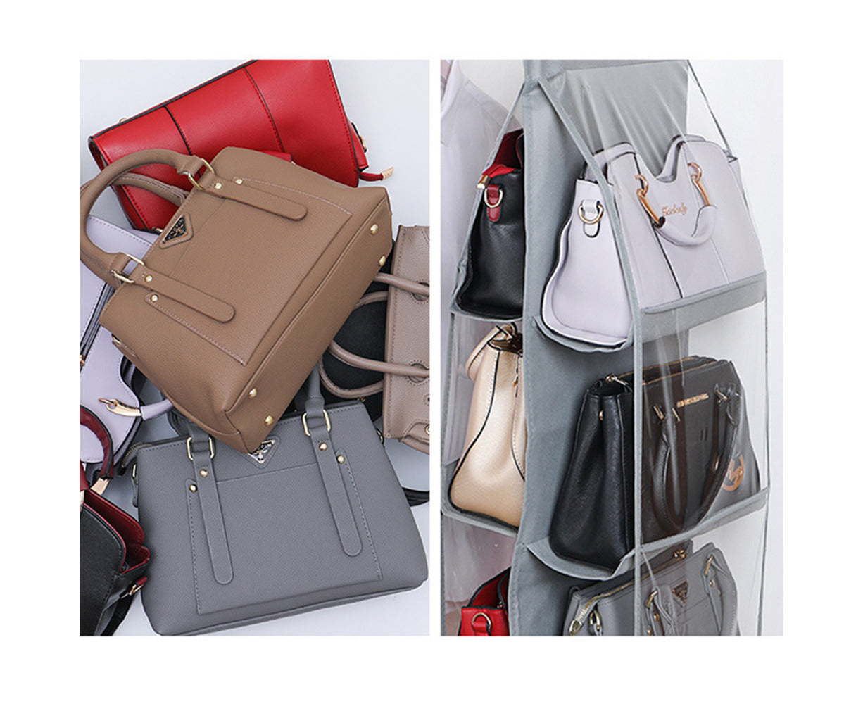2-Pack 6-Pocket Folding Hanging Handbag Storage Organizer - Gray and Black