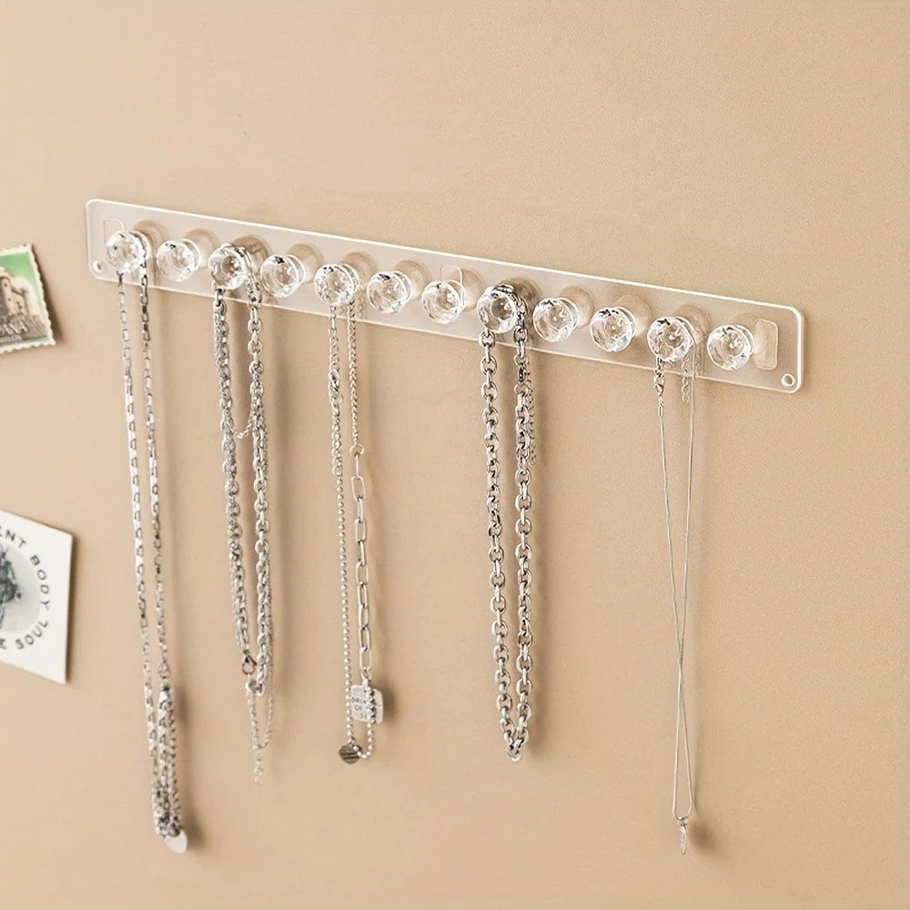 Acrylic Jewelry Storage Rack for Necklaces, Bracelets, and Earrings - Wall-Mounted Display Organizer