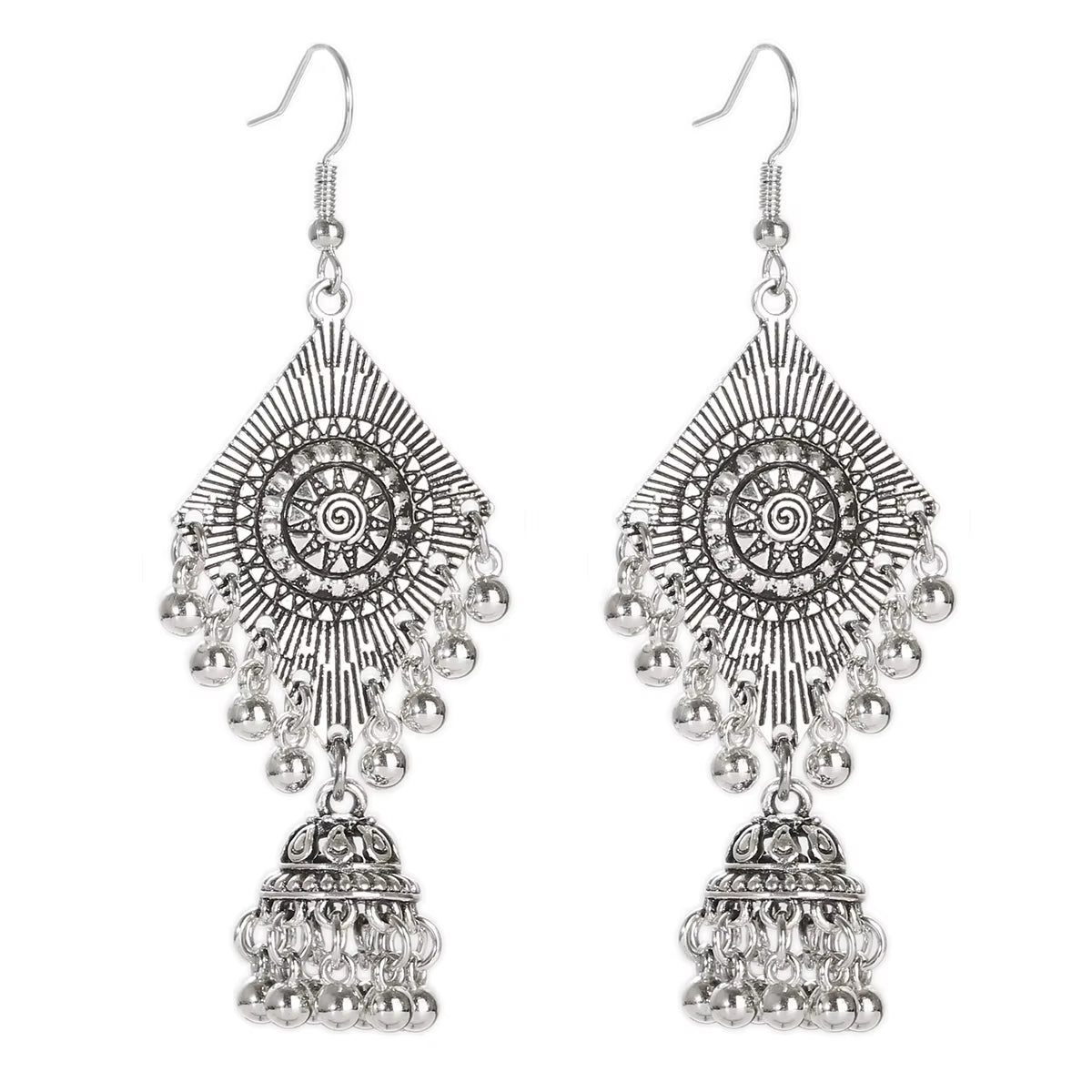 2019 Vintage Ethnic Round Alloy Tassel Hollow Drop Earrings for Women