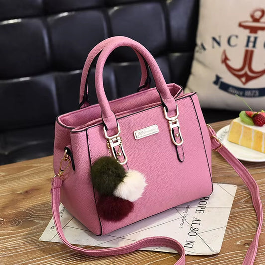 Women's Embossed Beaded Pendant Handbag - High-Quality Shoulder and Messenger Bag with Hairball Accents