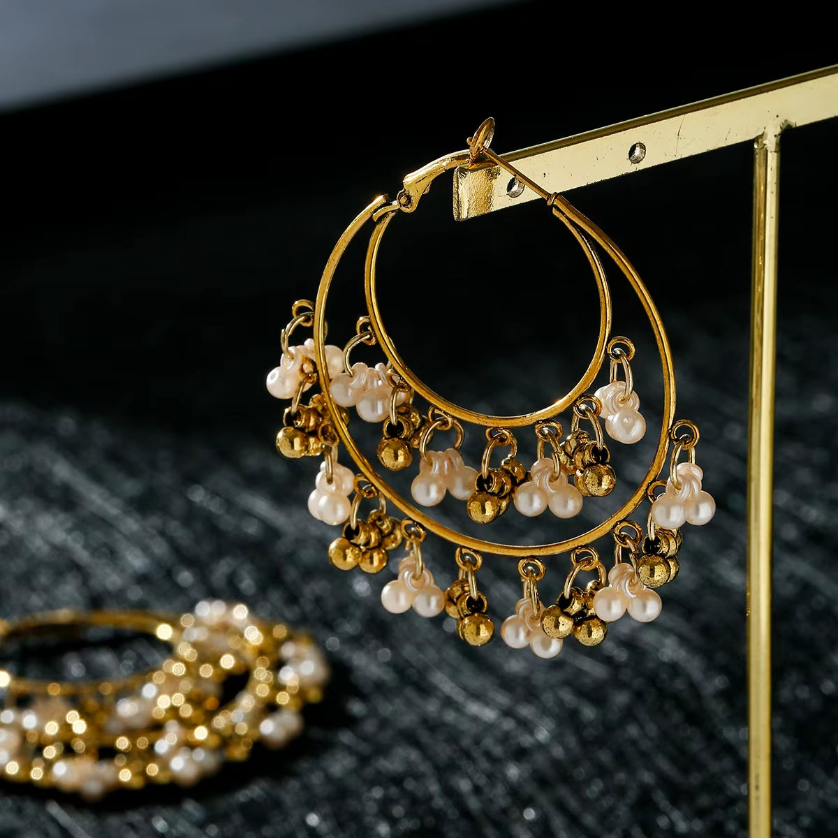 Classic Retro Gold Alloy Round Pearl Bead Tassel Earrings for Women - Bohemian Jhumka Indian Jewelry