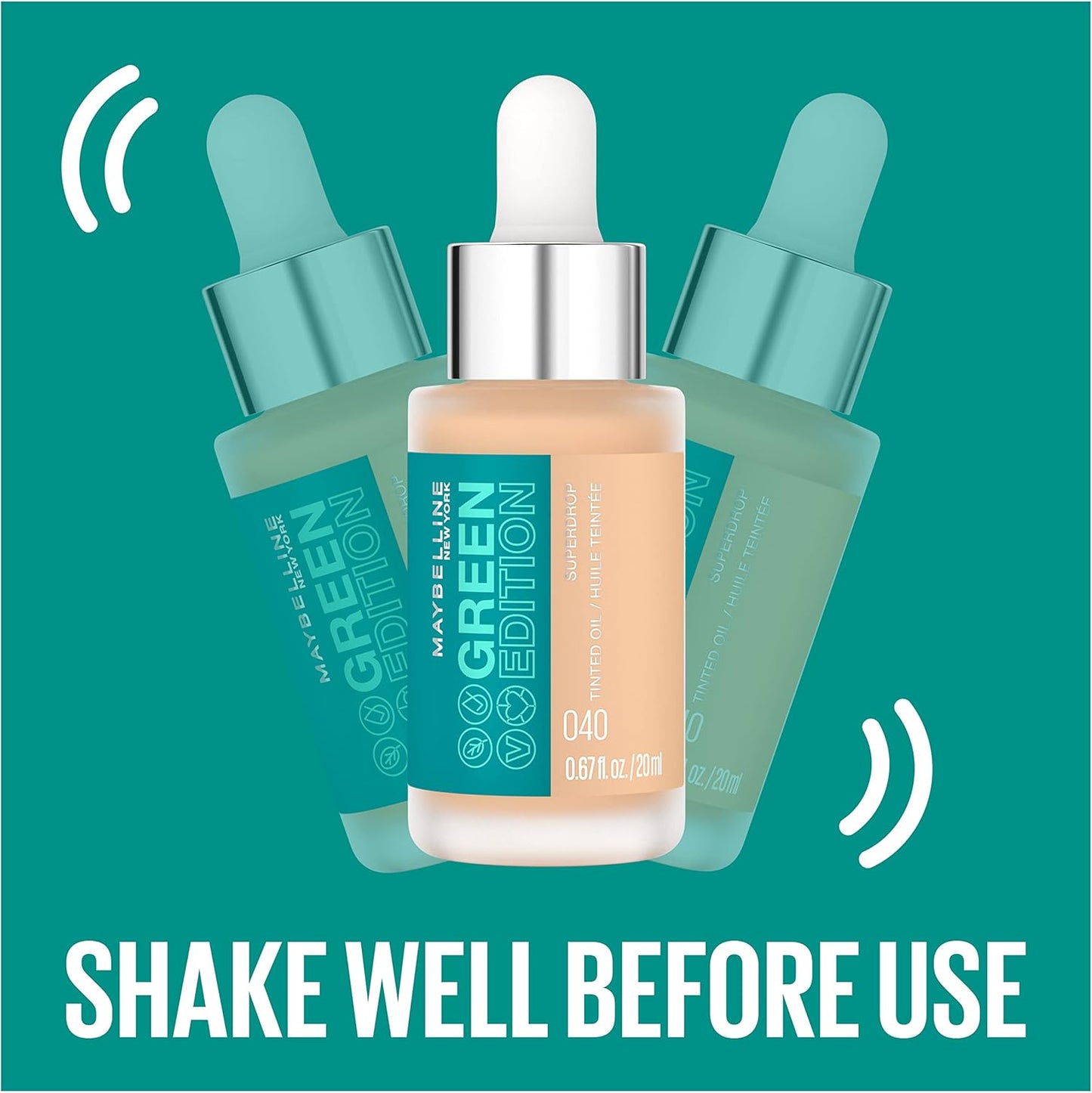 Maybelline Green Edition Superdrop Tinted Oil Foundation, Adjustable Natural Coverage, Available in 8 Shades, Enriched with Jojoba and Marula Oil, 30ml (0.67 Fl Oz)