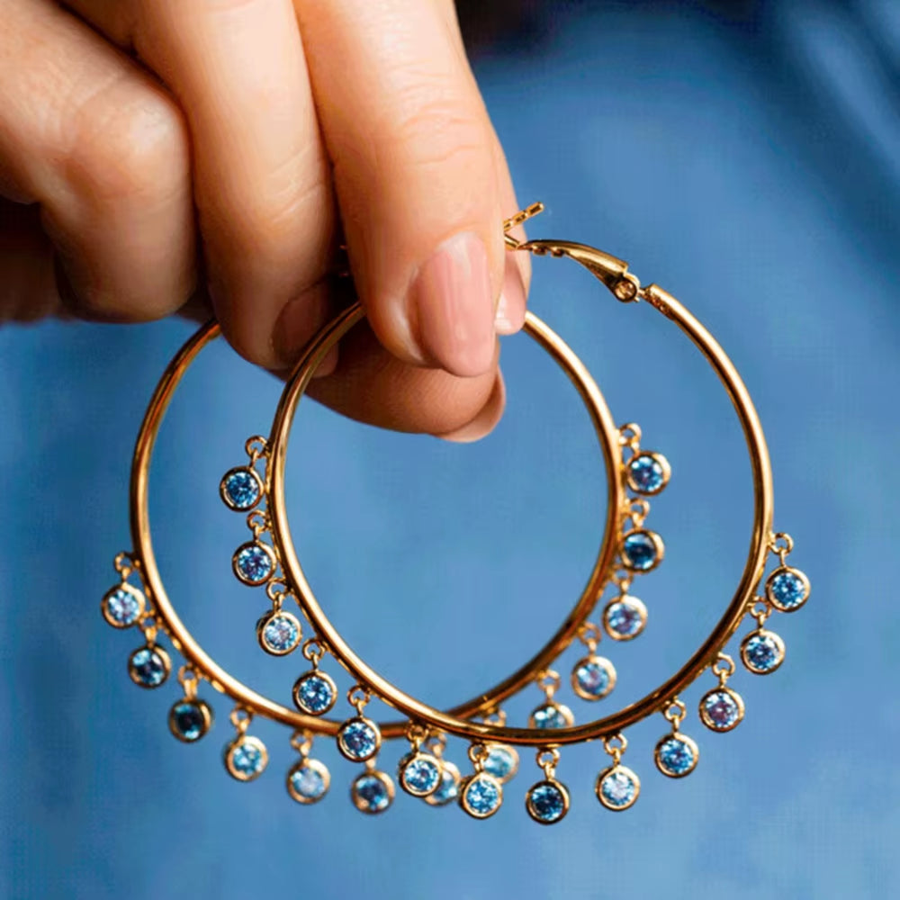 Trendy Tassel Circle Hoop Earrings for Women - Gothic Hip-Hop Style with Mosaic Light BU CZ Accents