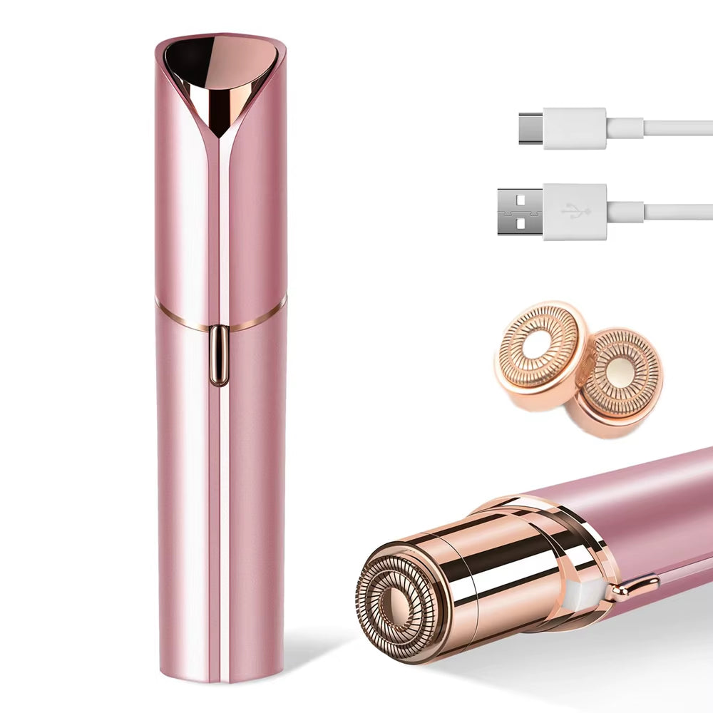 Professional Facial Hair Removal for Women - Painless Shaver with Two Replacement Heads, Compact Size