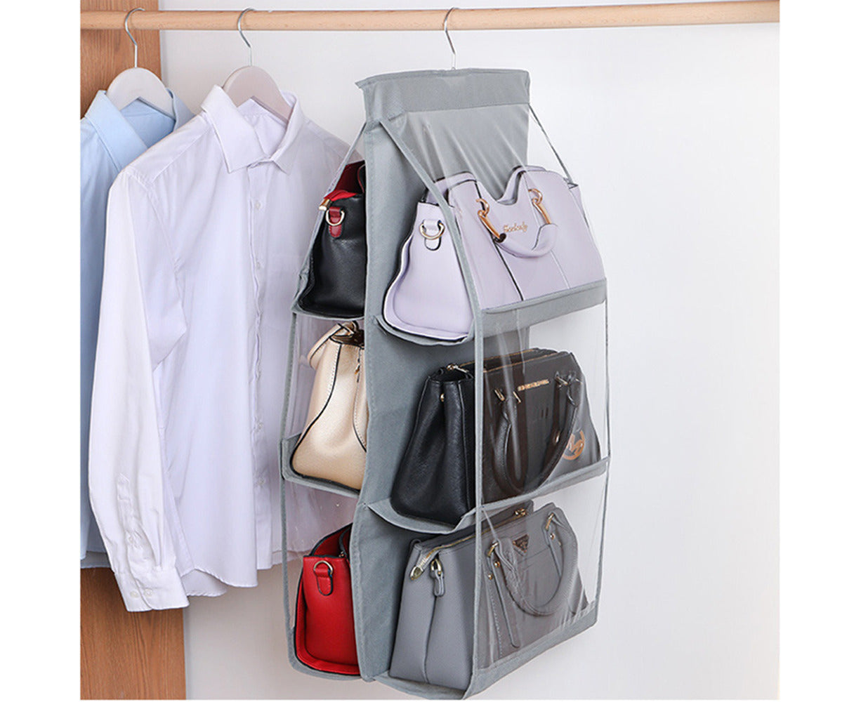 2-Pack 6-Pocket Folding Hanging Handbag Storage Organizer - Gray and Black