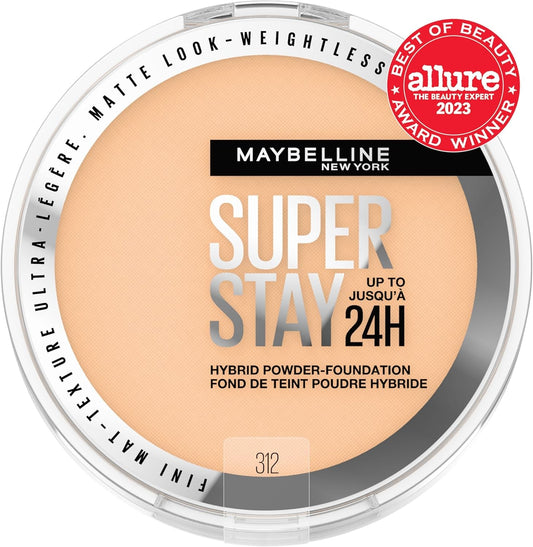 Maybelline Super Stay 24HR Hybrid Powder Foundation - Medium to Full Coverage, Matte Finish, Shade 312, 1 Count