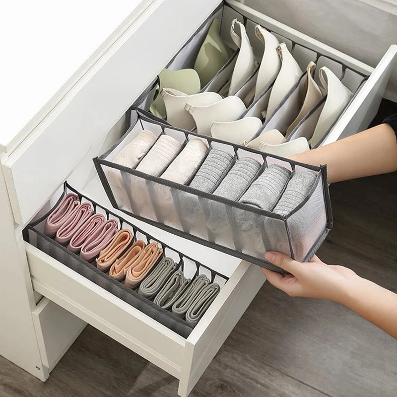 Clothing Storage Baskets and Organizers for Closet Separation - Underwear, Bra, Sock, and Pants Compartment Boxes for Home Storage