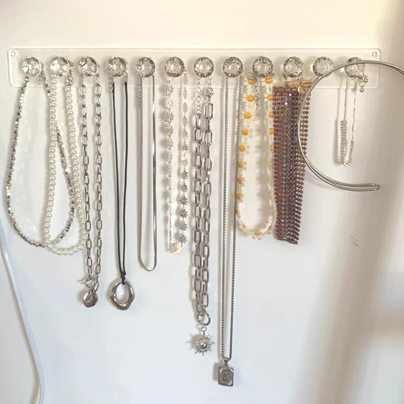 Acrylic Jewelry Storage Rack for Necklaces, Bracelets, and Earrings - Wall-Mounted Display Organizer