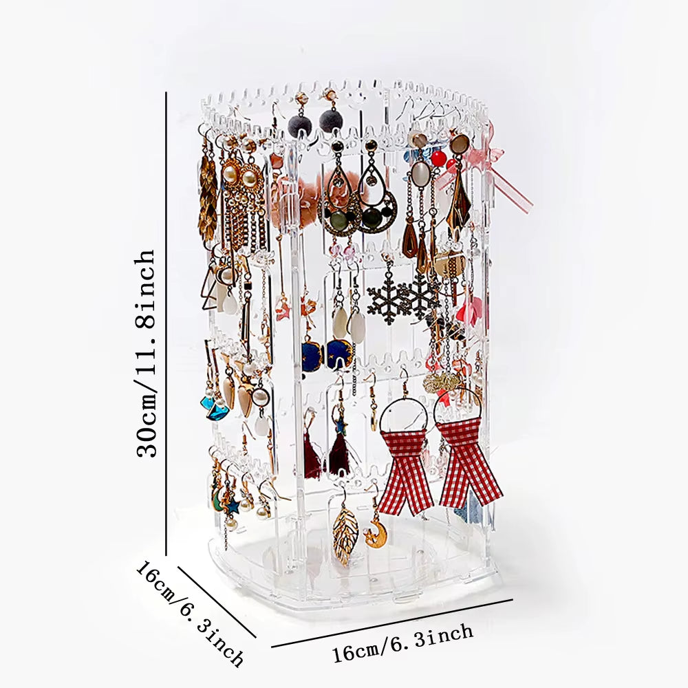360-Degree Rotating Jewelry Storage Box - 2023 Earring Display Stand and Organizer Case for Jewelry and Makeup
