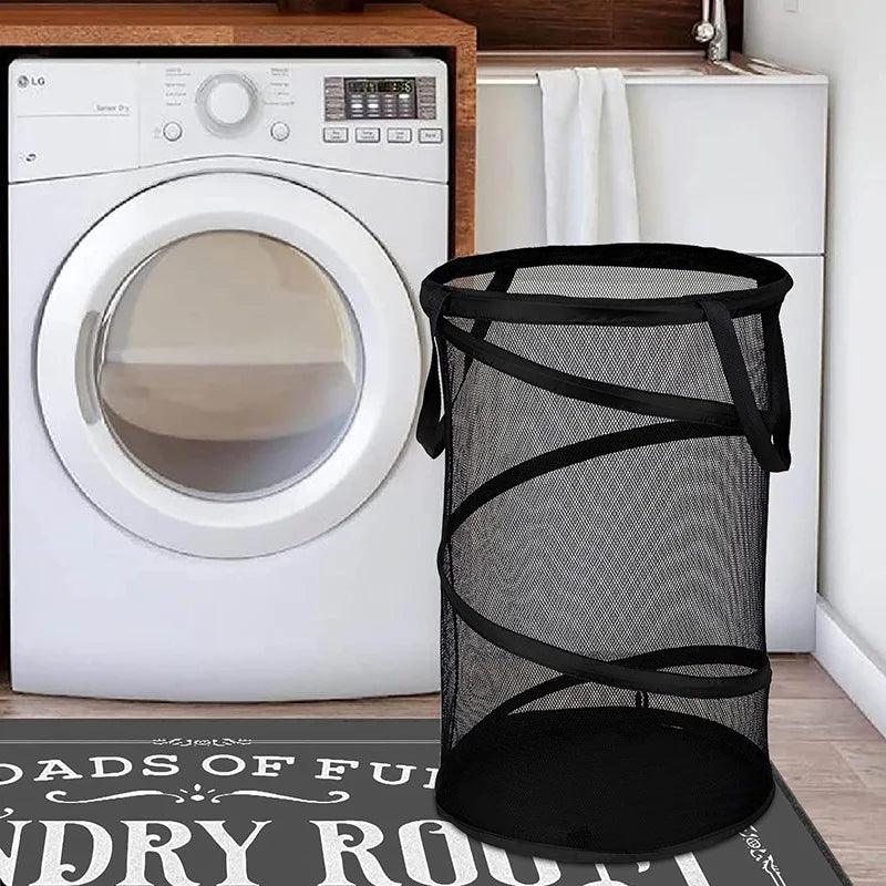 Cylindrical Mesh Yarn Laundry Basket for Efficient Clothes Storage - Large Capacity Home Organizer