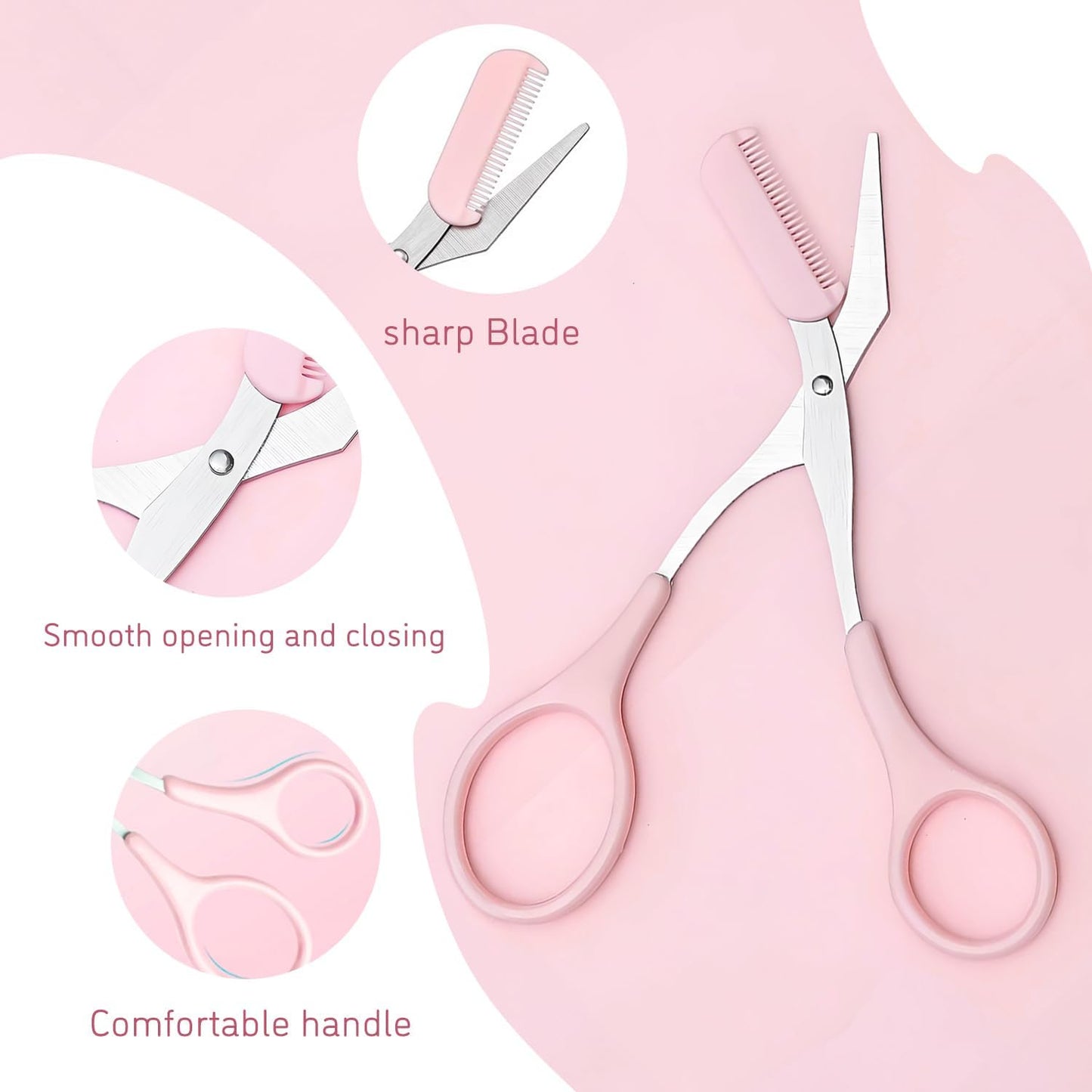 Professional Eyebrow Grooming Kit - Eyebrow Scissors, Comb, Razor, and Tweezers for Precision Shaping and Facial Hair Removal (Pink)
