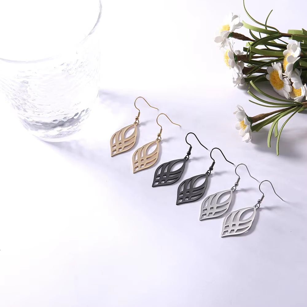 Stainless Steel Symmetrical Geometry Drop Earrings for Women - Fashionable Golden and Black Statement Jewelry Wholesale