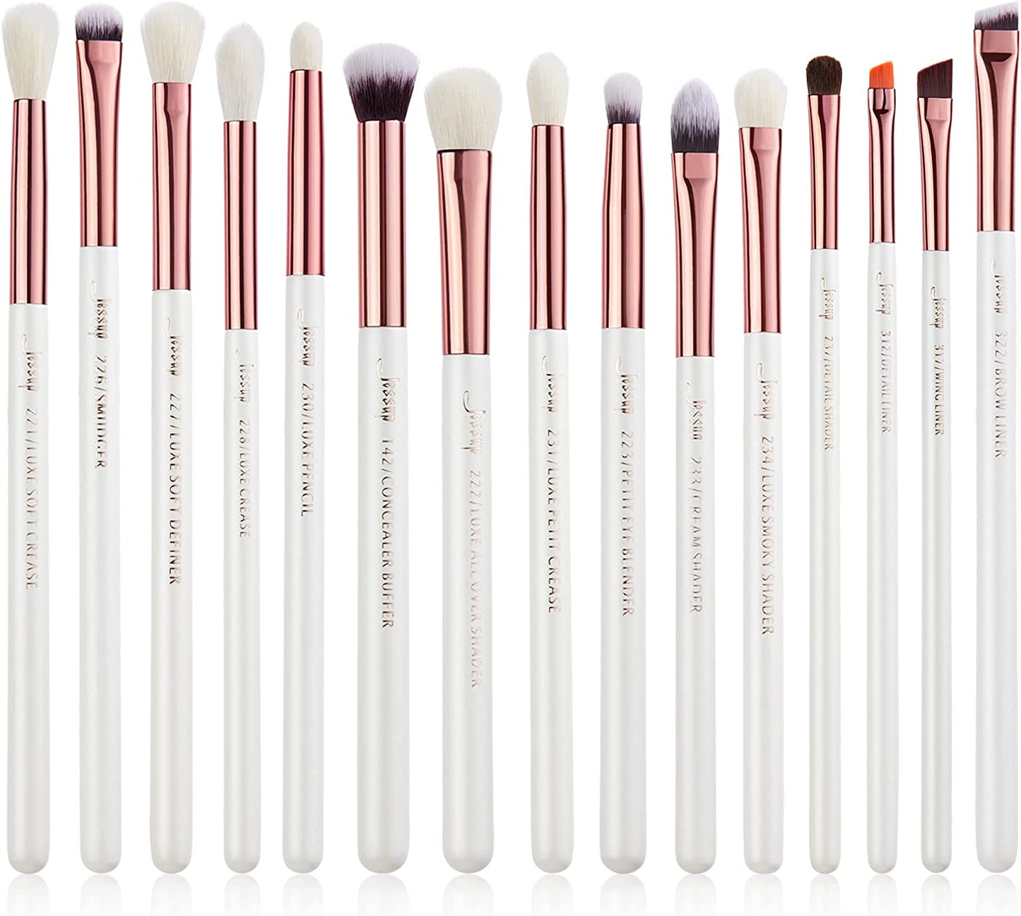 15-Piece Professional Makeup Brush Set with Wood Handles and Natural-Synthetic Hair - Pearl White/Rose Gold, T217
