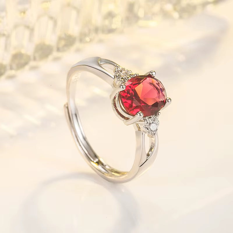 Classic 925 Silver Ring with Oval Ruby Zircon Gemstone for Women - Elegant Open Finger Design for Weddings, Parties, and Special Occasions