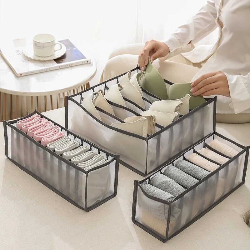Clothing Storage Baskets and Organizers for Closet Separation - Underwear, Bra, Sock, and Pants Compartment Boxes for Home Storage