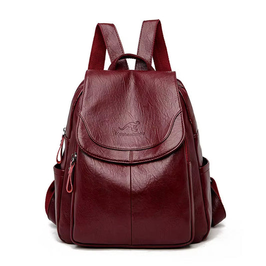 Vintage Women's Soft Leather Backpack - 9 Color Options for Casual Travel and School Use